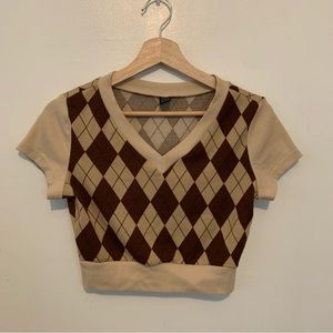 Shein Brown Argyle Tank Crop Top
